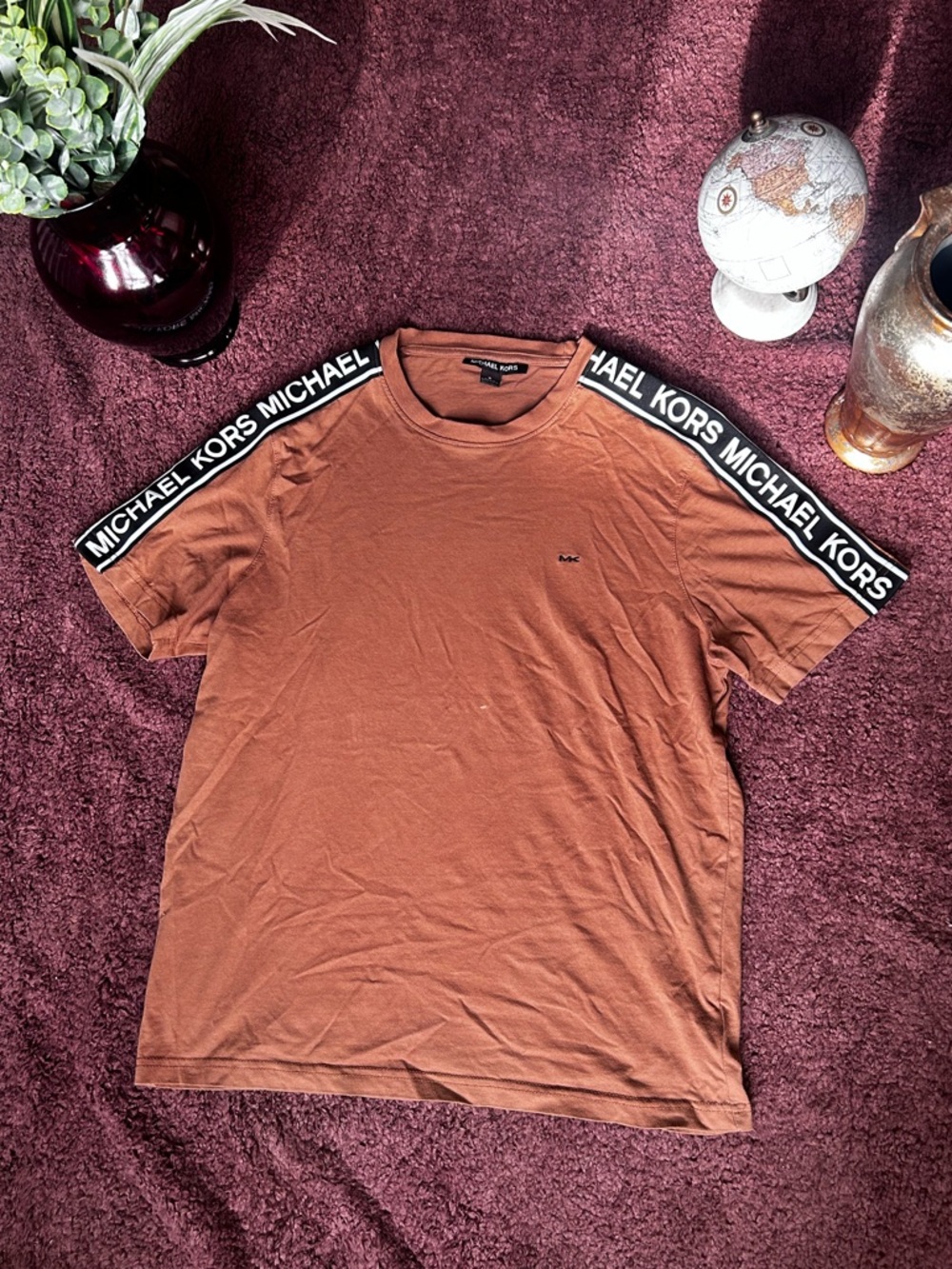 Michael Kors Men's Rust Tee with Logo Shoulder Tape